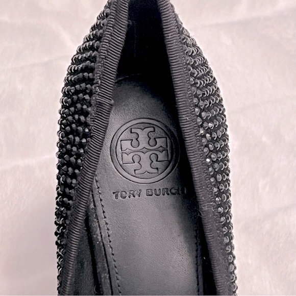 NEW Tory Burch Phoenix Black Suede Crystal Embellished Bow Round Toe Pumps - Picture 7 of 9